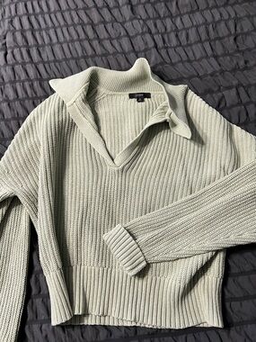 J. Crew Sage Green V-Neck Collared Sweater